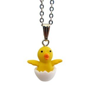 New Chick In Egg Pendant Necklace With 18" Stainless Chain -  Easter Spring Jewe